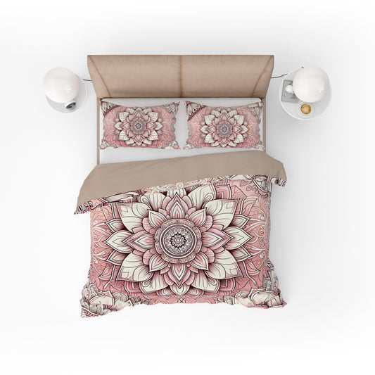 Bohemian Pink Mantra Mandala Reversible Quilt Cover Duvet Cover Set - Adore India   