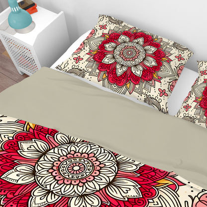 Bohemian Red Blossom Mandala Reversible Quilt Cover Duvet Cover Set - Adore India   