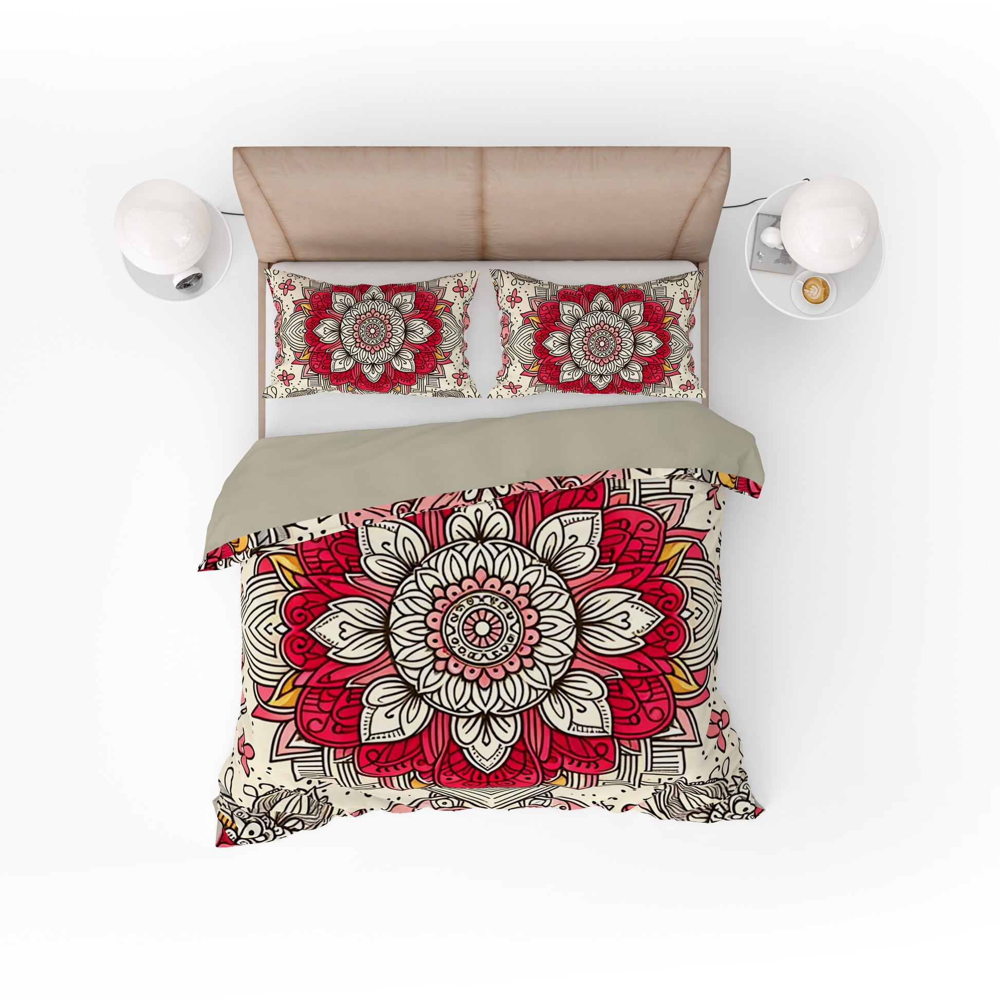 Bohemian Red Blossom Mandala Reversible Quilt Cover Duvet Cover Set - Adore India   