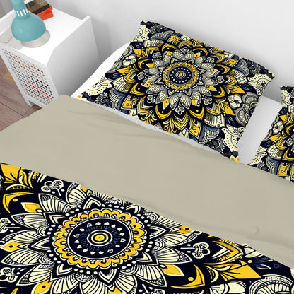 Yellow Blossom Mandala Reversible Quilt Cover Duvet Cover Set - Adore India   
