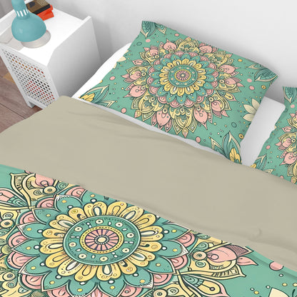 Green Pink Pleasant Mandala Reversible Quilt Cover Duvet Cover Set - Adore India   