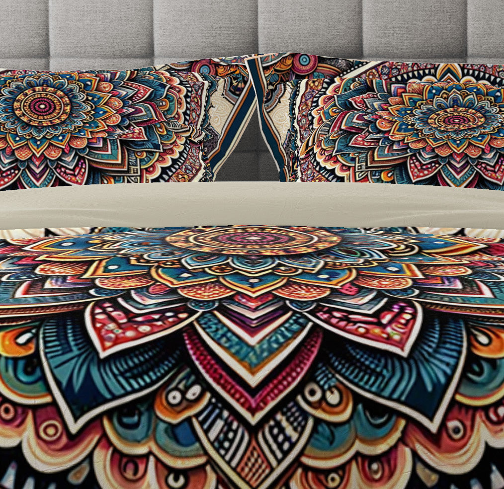 Colourful Positive Vibe Bohemian Reversible Quilt Cover Duvet Cover Set - Adore India   