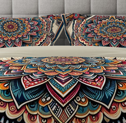 Colourful Positive Vibe Bohemian Reversible Quilt Cover Duvet Cover Set - Adore India   