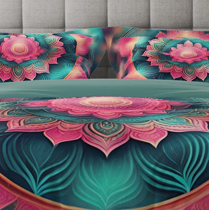 Blue Teal Blessing Bohemian Reversible Quilt Cover Duvet Cover Set - Adore India   