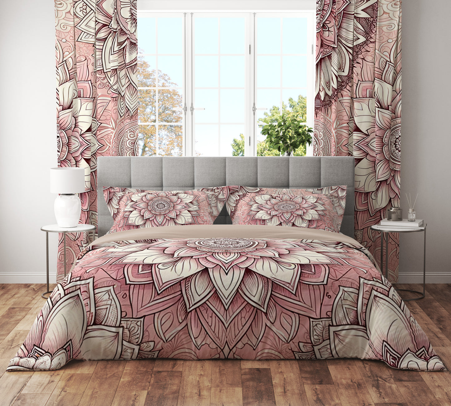 Bohemian Pink Mantra Mandala Reversible Quilt Cover Duvet Cover Set - Adore India   