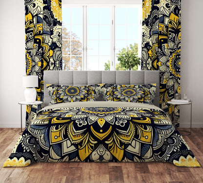 Yellow Blossom Mandala Reversible Quilt Cover Duvet Cover Set - Adore India   