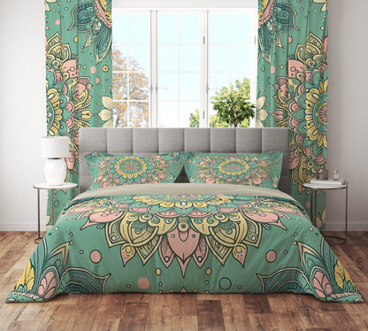 Green Pink Pleasant Mandala Reversible Quilt Cover Duvet Cover Set - Adore India   