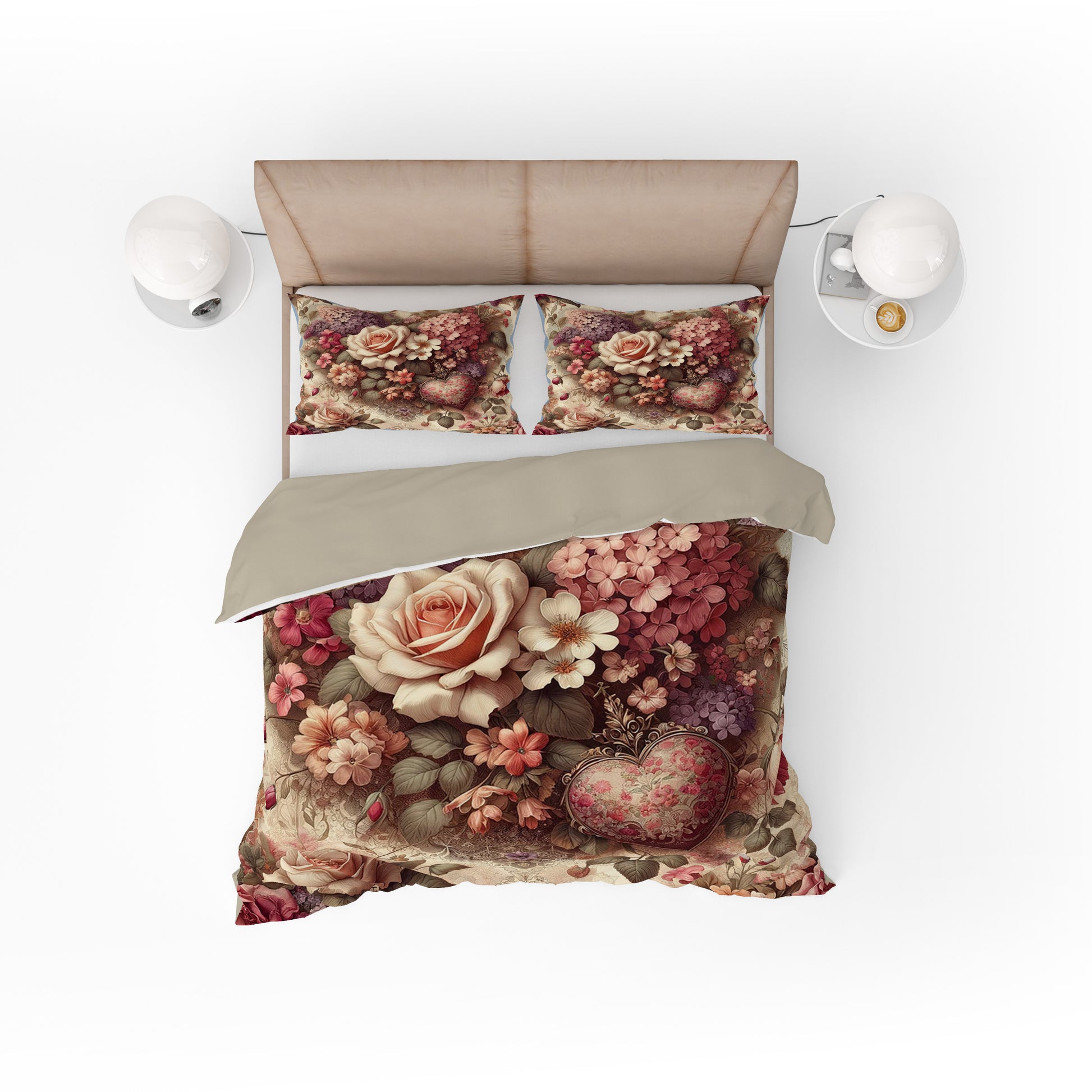 Beautiful Floral Love Heart Cotton Reversible Quilt Cover Set For Mothers - Adore India   