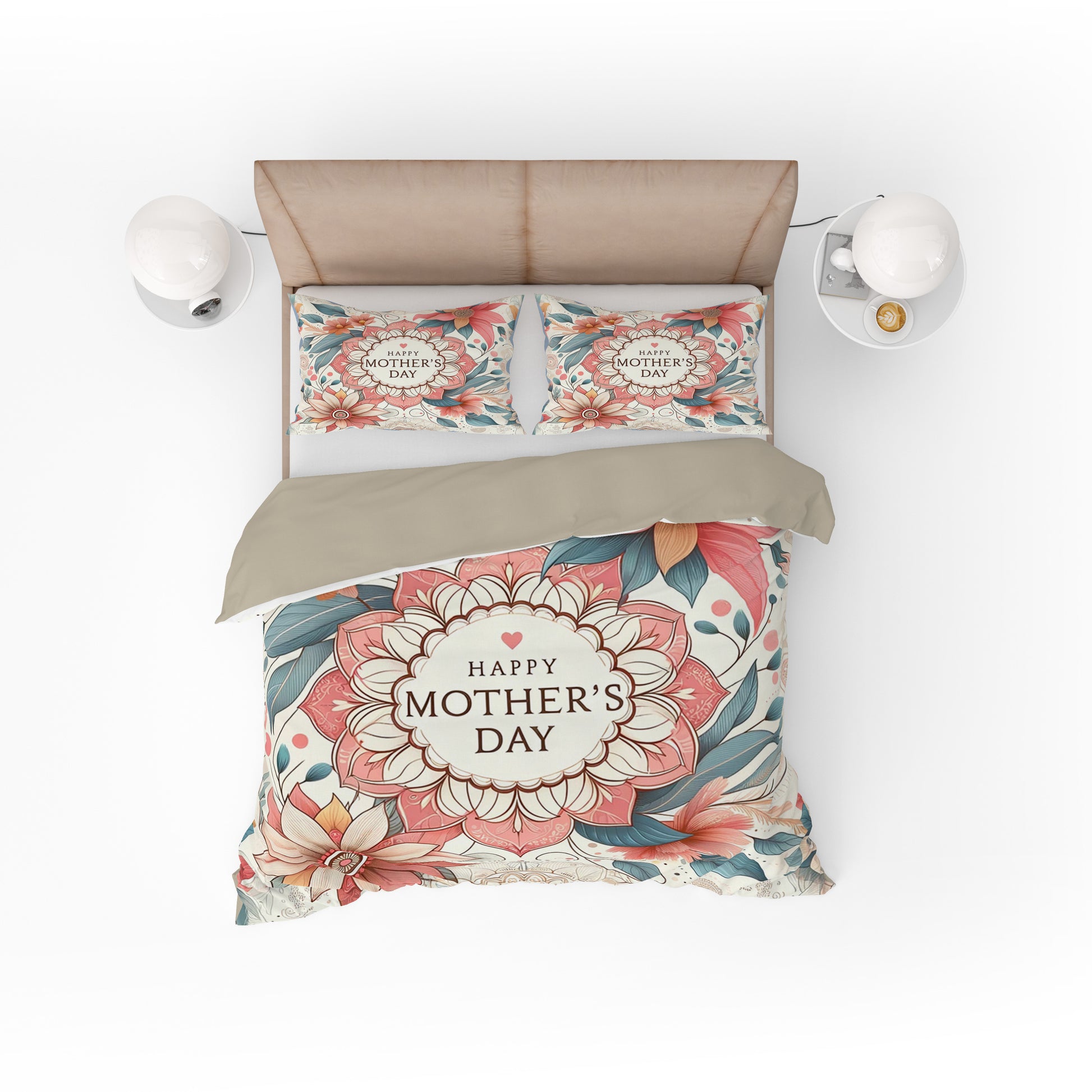 Beautiful Lotus Floral HMD Cotton Reversible Quilt Cover Set For Mothers - Adore India   