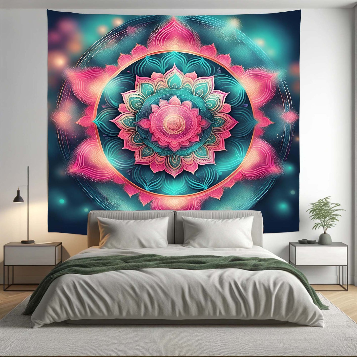 Bohemian Pink Turquoise Mandala Tapestry Psychedelic Wall Hanging Boho Decor - Adore India   