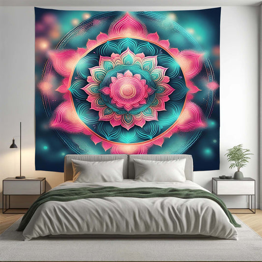 Bohemian Pink Turquoise Mandala Tapestry Psychedelic Wall Hanging Boho Decor - Adore India   