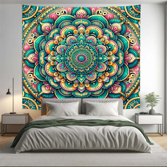 Bohemian Green All Over Floral Mandala Tapestry Psychedelic Wall Hanging Boho Decor - Adore India   