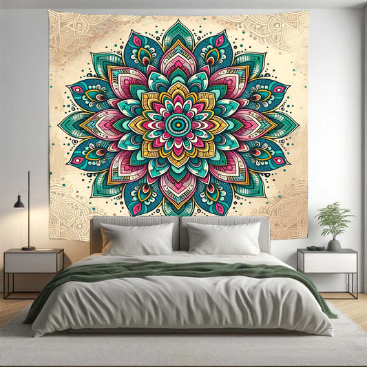 Bohemian Colourful Turquoise Floral Mandala Tapestry Psychedelic Wall Hanging Boho Decor - Adore India   