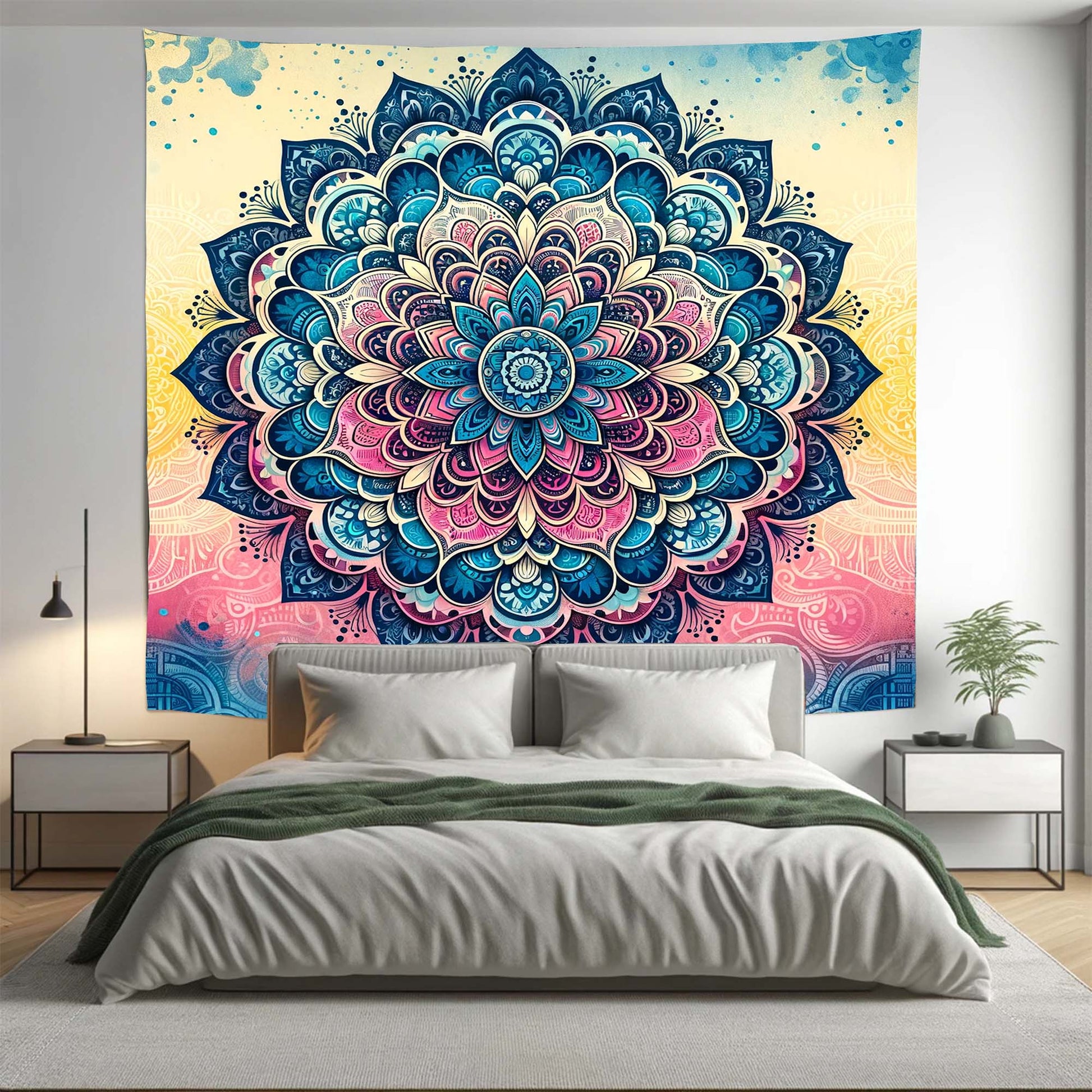 Bohemian Colourful Ombre Lotus Mandala Tapestry Psychedelic Wall Hanging Boho Decor - Adore India   