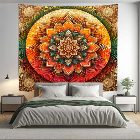 Sunset Ombre Lotus Mandala Tapestry Psychedelic Wall Hanging Boho Decor - Adore India   