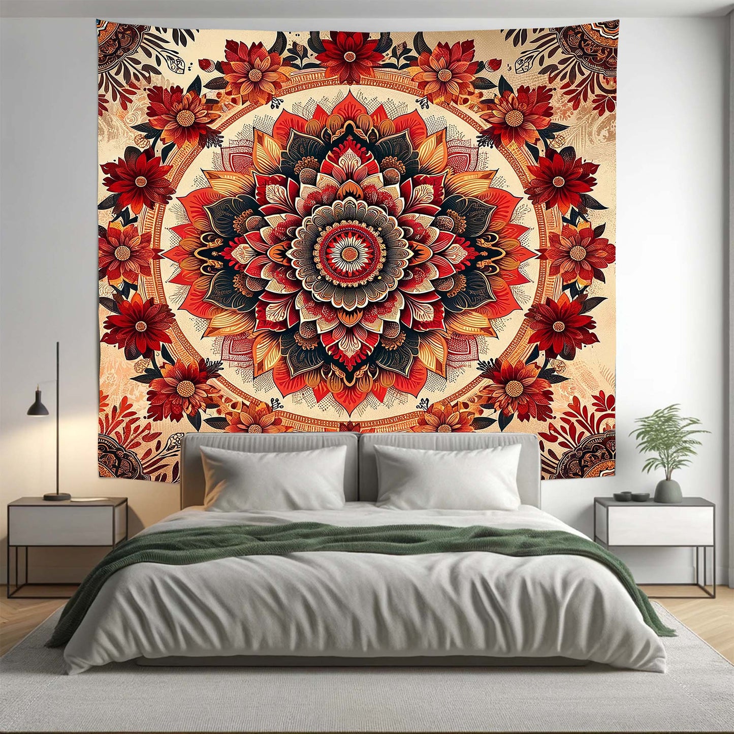Bohemian Red Floral Mandala Tapestry Psychedelic Wall Hanging Boho Decor - Adore India   