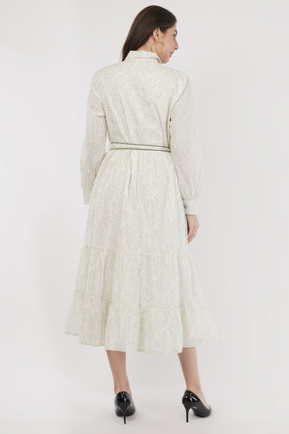 Mabel Long Cotton Boho Shirt Dress with Contrast Piping