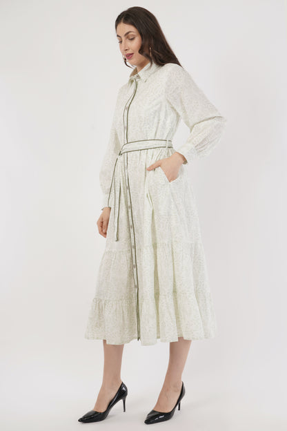 Mabel Long Cotton Boho Shirt Dress with Contrast Piping