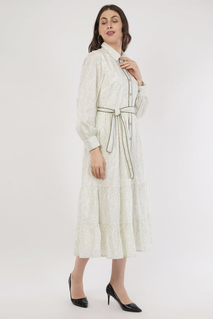 Mabel Long Cotton Boho Shirt Dress with Contrast Piping