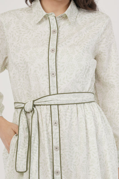 Mabel Long Cotton Boho Shirt Dress with Contrast Piping