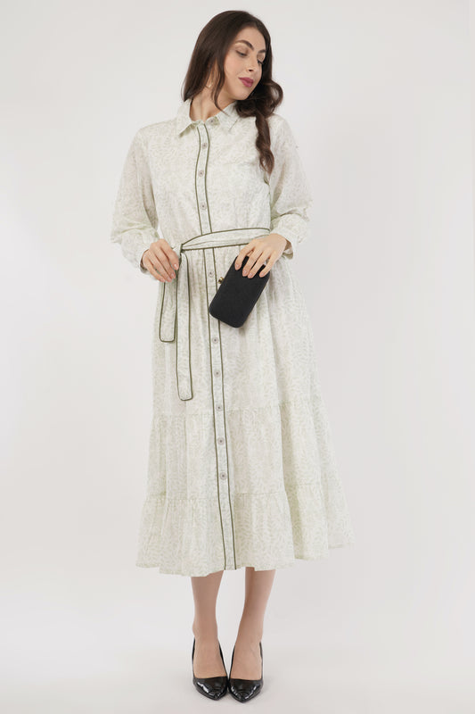 Mabel Long Cotton Boho Shirt Dress with Contrast Piping