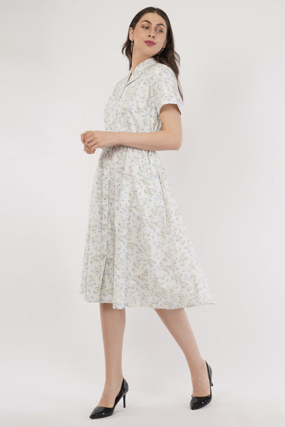 Marjorie White Floral Cotton Shirt Dress with Belt