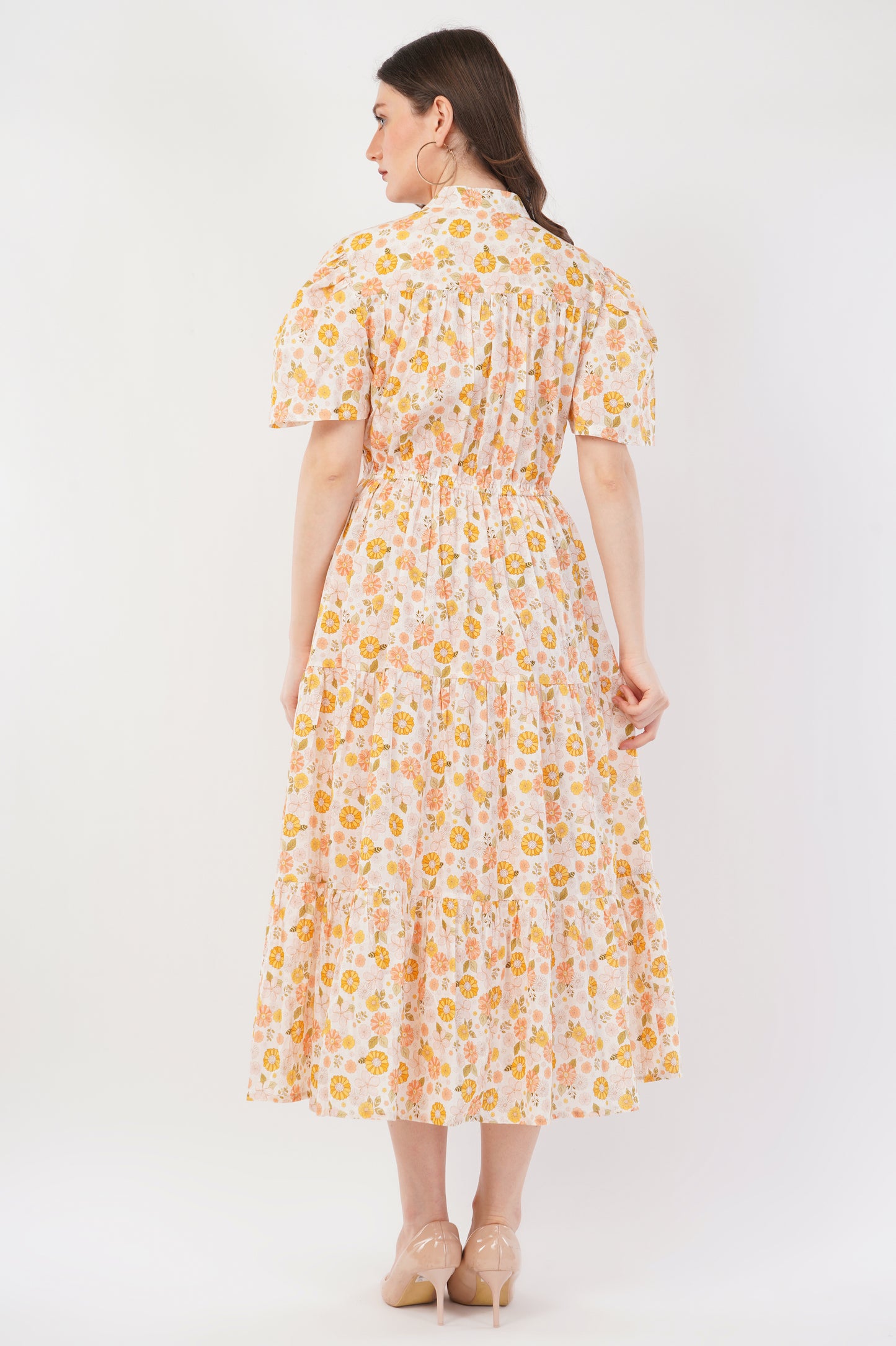 Matilda Bohemian Cotton Summer Midi Dress with Floral Print