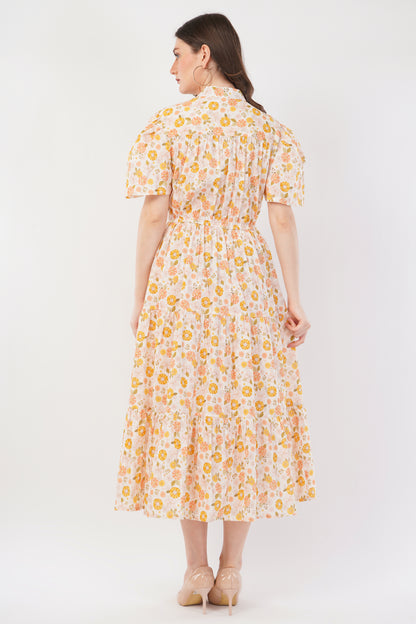 Matilda Bohemian Cotton Summer Midi Dress with Floral Print