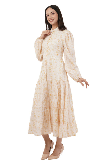 Melora Floral Tiered Long Sleeve Cotton Long Maxi Dress