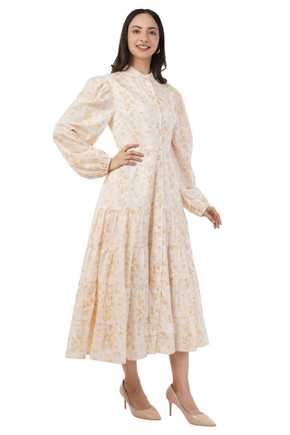 Melora Floral Tiered Long Sleeve Cotton Long Maxi Dress