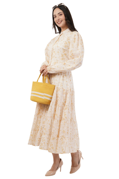 Melora Floral Tiered Long Sleeve Cotton Long Maxi Dress