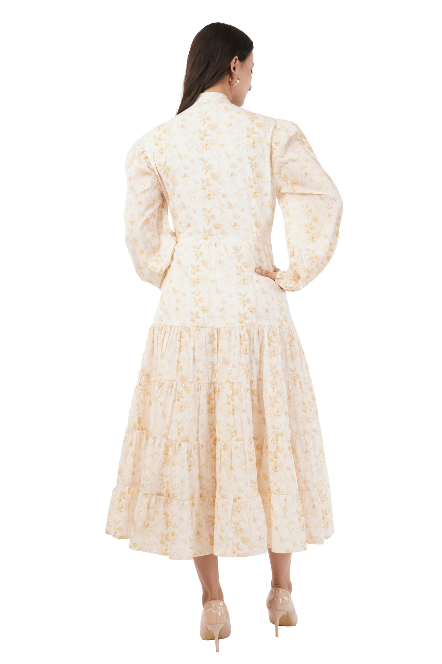 Melora Floral Tiered Long Sleeve Cotton Long Maxi Dress