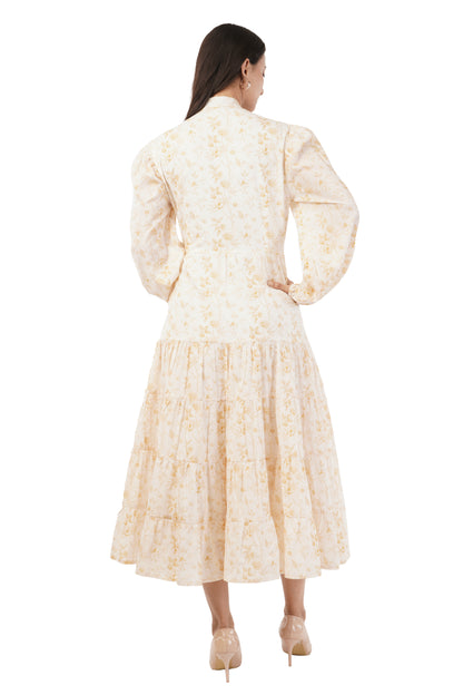 Melora Floral Tiered Long Sleeve Cotton Long Maxi Dress