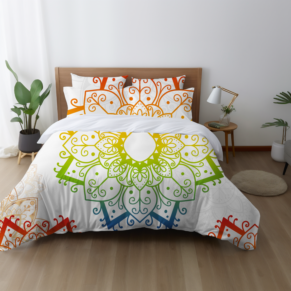 Multi-Colour Mandala Quilt Cover Set – Vibrant Dreams for Your Bedroom King Size - Adore India   