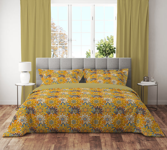 Mustard Floral Quilt Cover Set- Elegant Bedding for Blissful Nights King Size - Adore India   