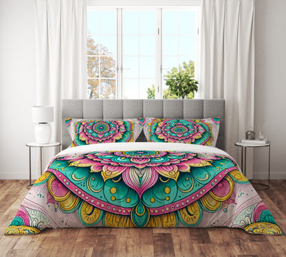 Bohemian Beautiful Sunshine Indian Mandala Reversible Quilt Cover Duvet Cover Set - Adore India   