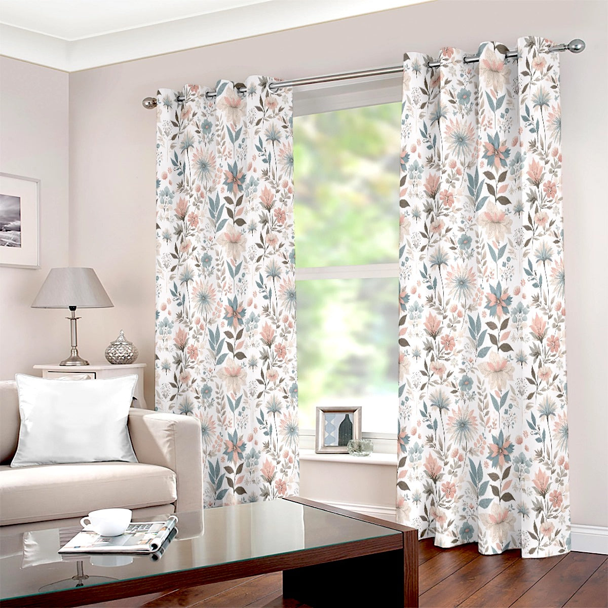 Water Colour Floral Leaf Petal Colourful Printed Curtain Set - Adore India   