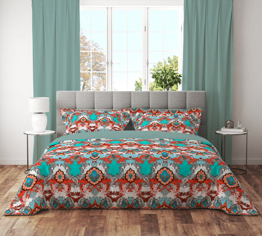 Paisley Elegance Quilt Cover Set - Vibrant Red & Teal Hues for a Stylish Bedroom Retreat King Size - Adore India   