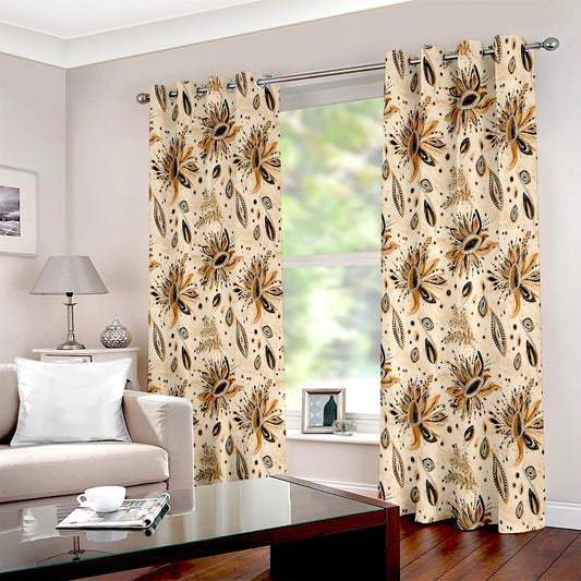 Papaya Leaf Floral Printed Curtain Set - Adore India   