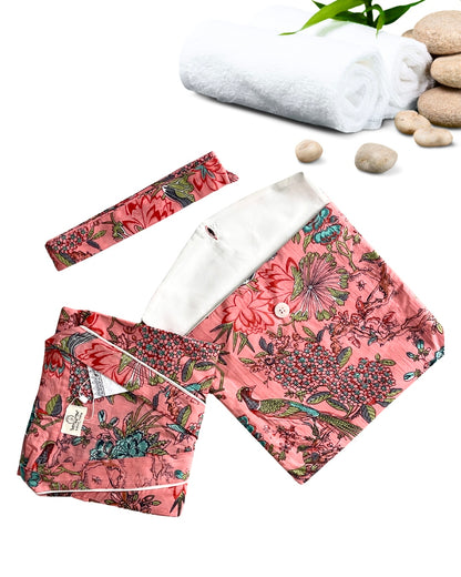 Cotton Bird Printed Pink Kimono Kaftan Bathrobe