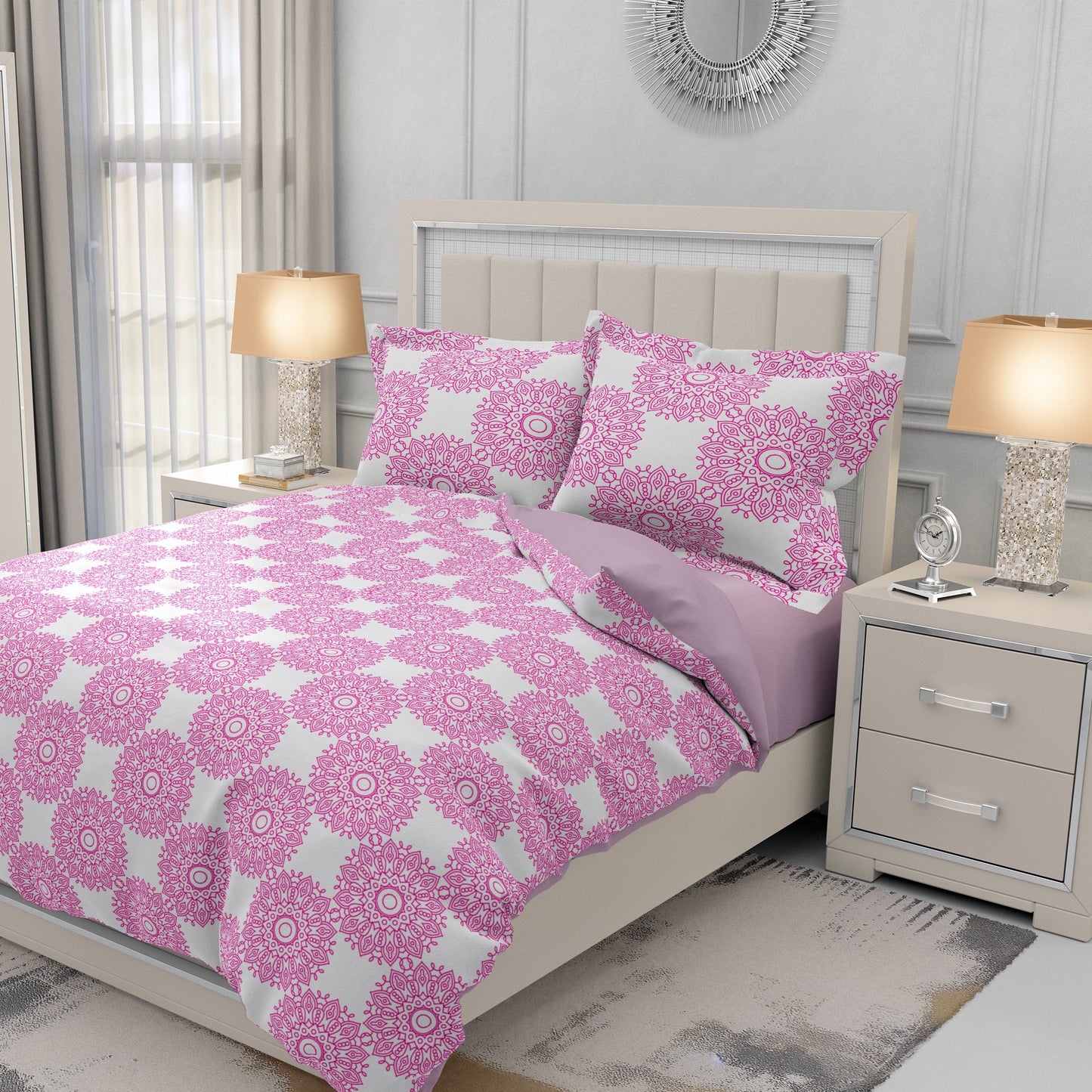 Bohemian Mandala Pink Chakra Quilt Cover Set - Adore India   