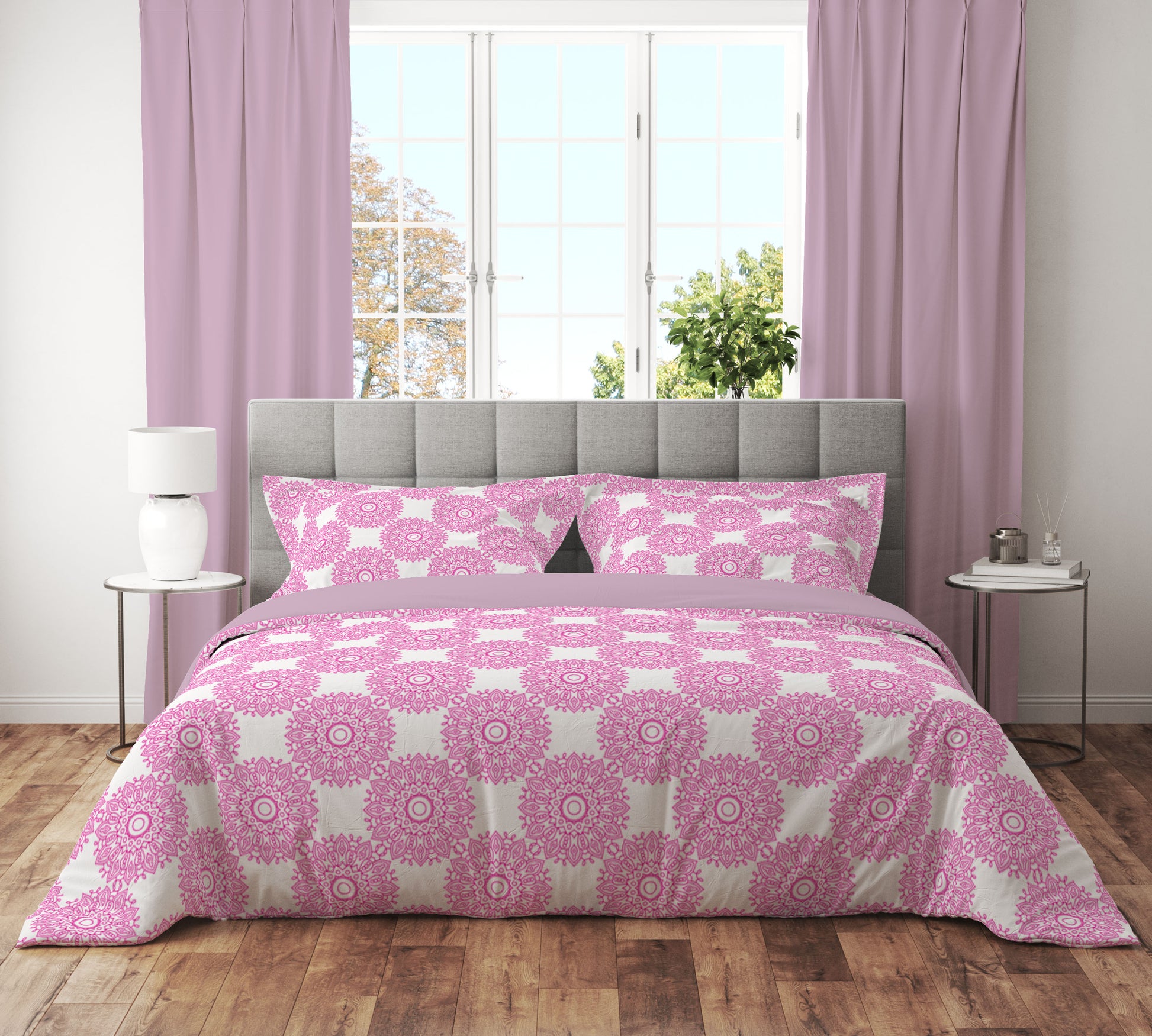 Bohemian Mandala Pink Chakra Quilt Cover Set - Adore India   