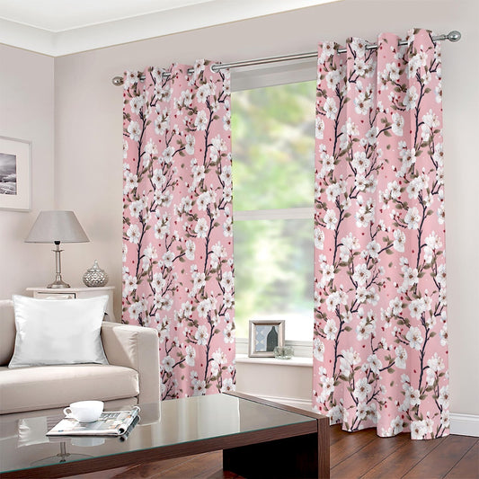 Pink Cherry Blossom Floral Printed Curtain Set - Adore India   