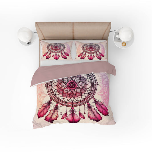 Indian Bohemian Dream Catcher Mandala Quilt Cover Set Pink Ombre - Adore India   