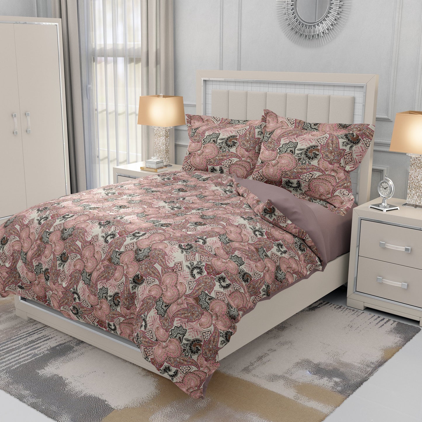 Pink Paisley Harmony Quilt Cover Set - Geometric and Floral Elegance for Your Dream Bedroom - Adore India   