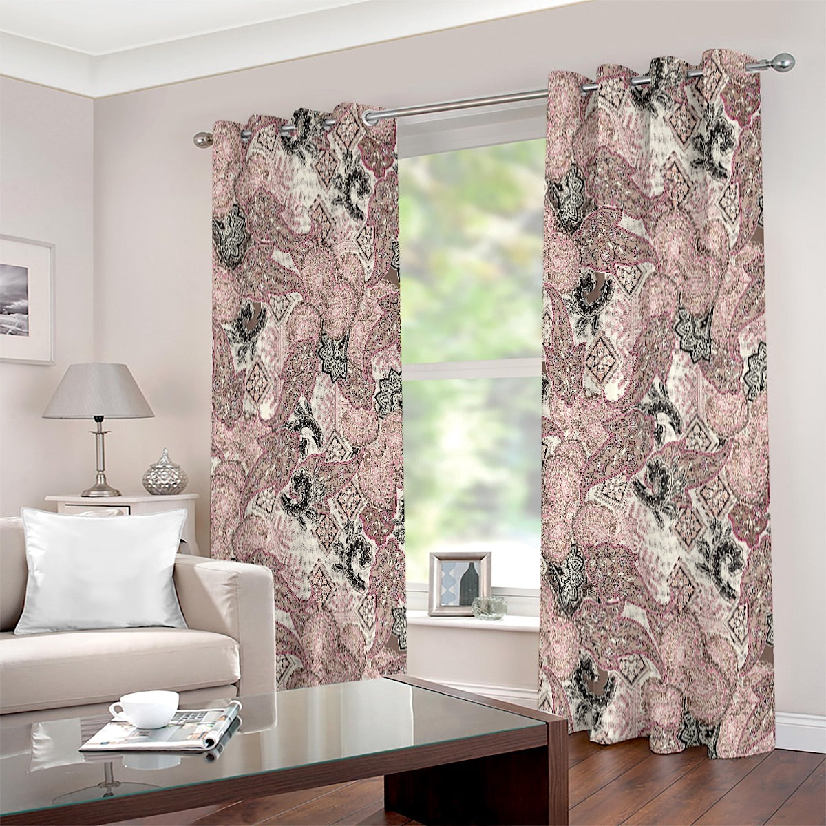 Pink Paisley Harmony Eyelet Curtain - Adore India   