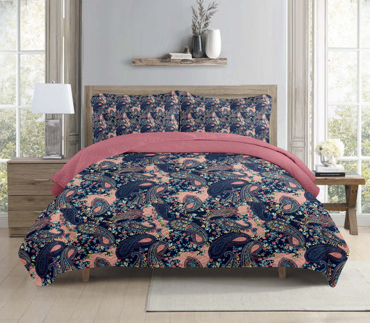 Pink Paisley Printed Cotton Reversible Summer Lightweight Quilt Set - Adore India   