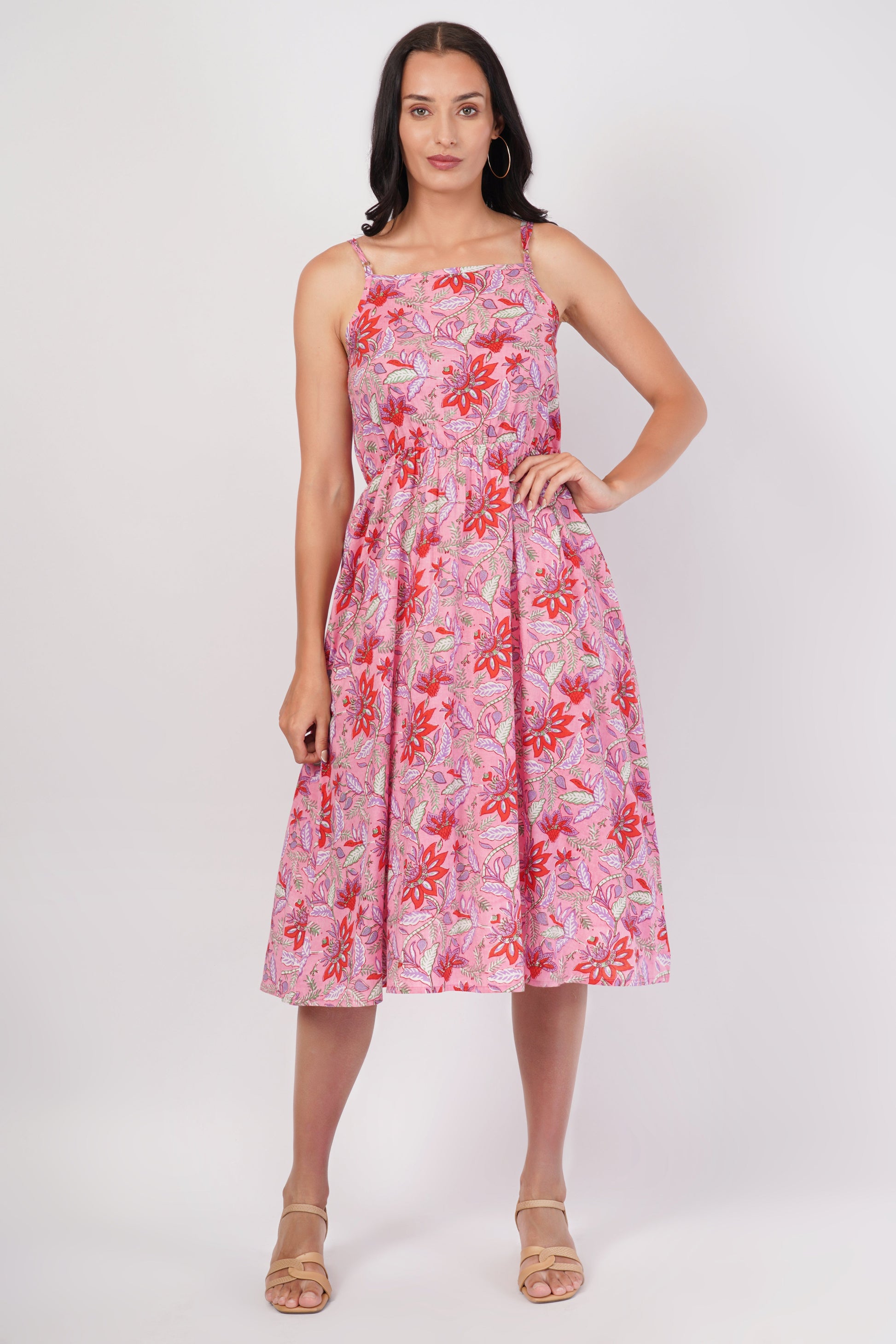 Pink Floral Dress Cotton Long