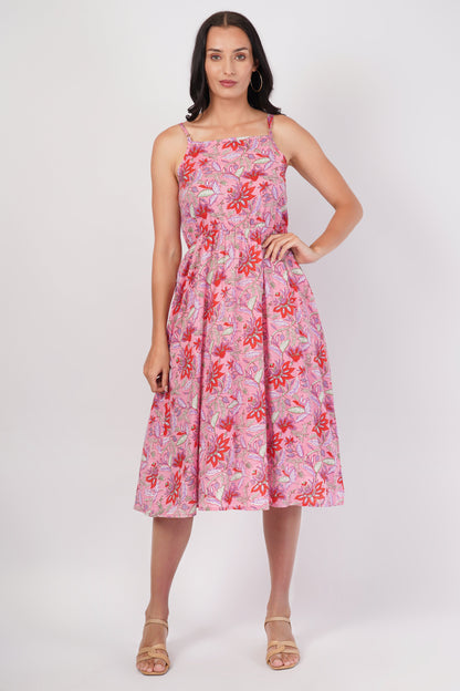 Pink Floral Dress Cotton Long