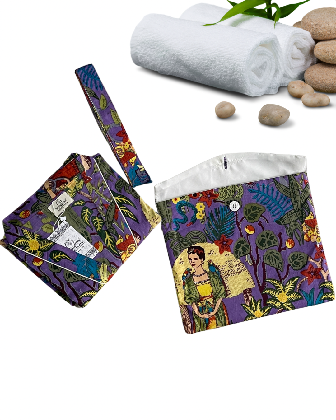 Cotton Printed Purple Kahlo Kimono Kaftan Bathrobe